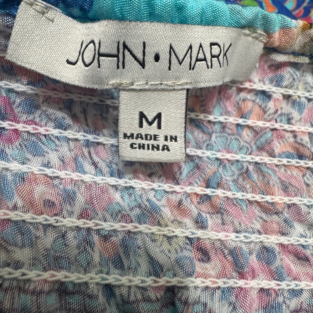 John Mark Boho Riviera On/Off Shoulder Blouse Womens M Blue Floral NEW J23442TM - Picture 4 of 9